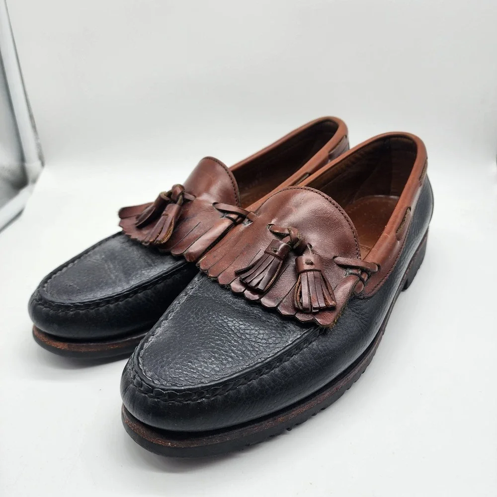 Allen Edmonds Nashua Loafers Men 11 B Narrow Black Brown Leather Kiltie Tassel